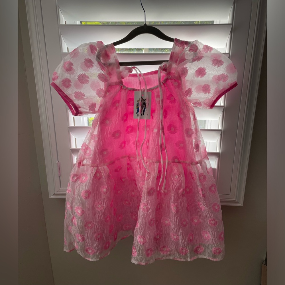 Lola and the Boys Pink Daisy Pouf Dress